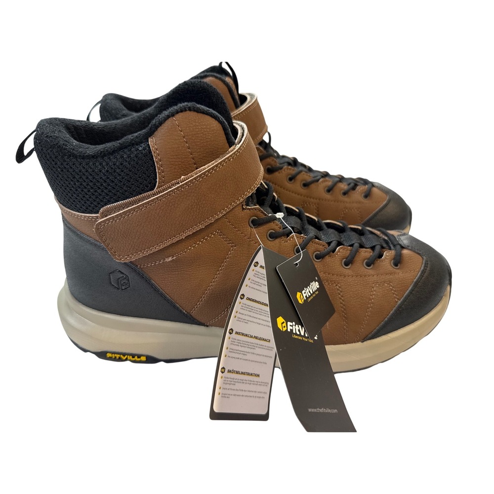 FitVille High Top Hiking Boots Mens 12.5 Brown New Wide Toe Box Ankle Strap